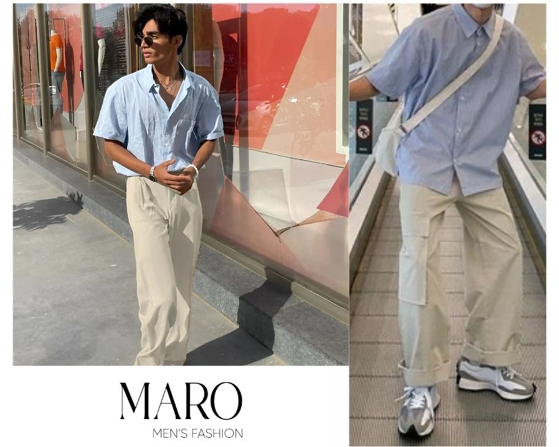 outfit phối đồ với áo sơ mi tay ngắn nam 5
