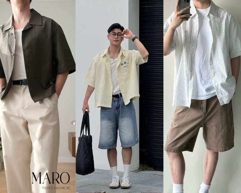 outfit phối đồ với áo sơ mi tay ngắn nam 6