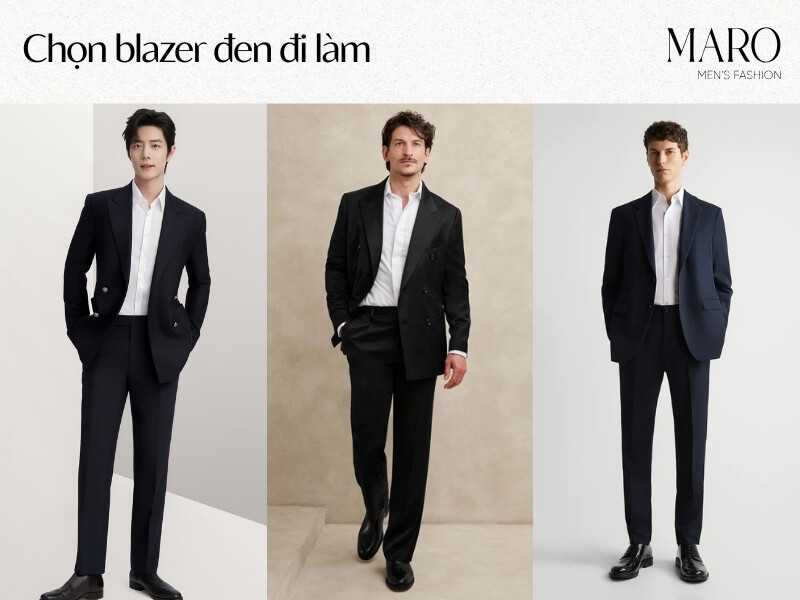 phối áo blazer đen nam đi làm