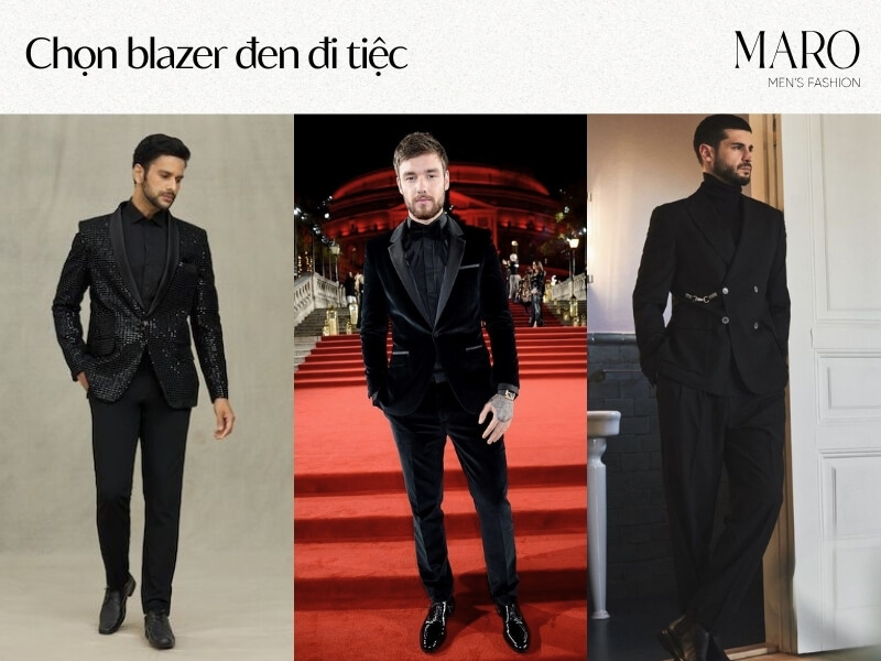 phối áo blazer đen nam đi tiệc