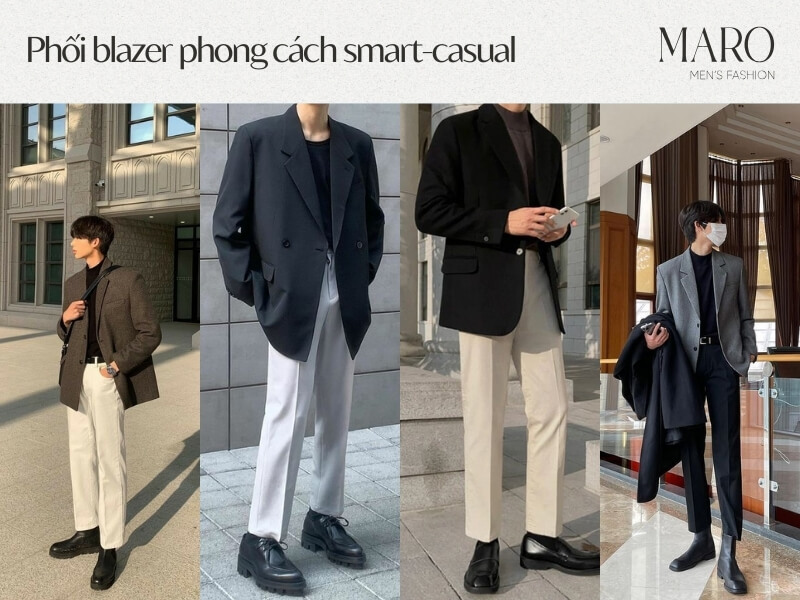 phối blazer phong cách smart casual cho người lùn nam