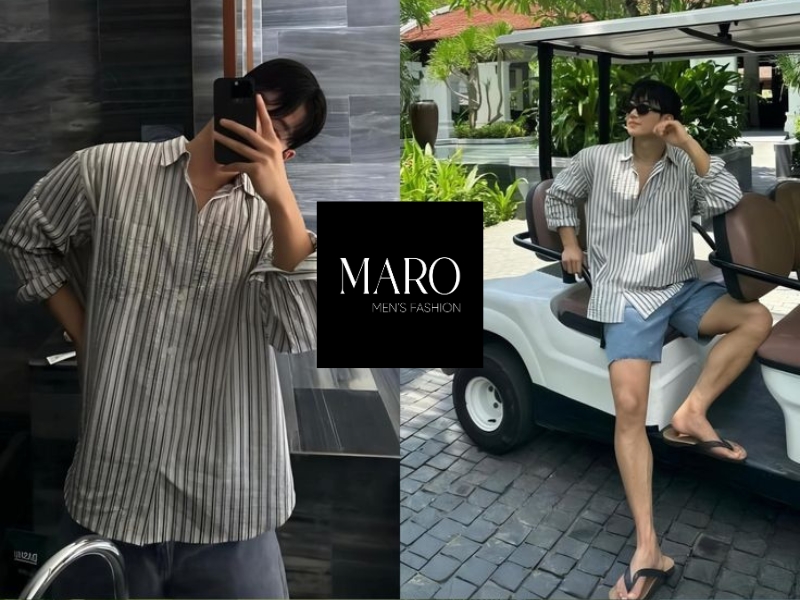 phối đồ áo sơ mi form rộng với quần short nam
