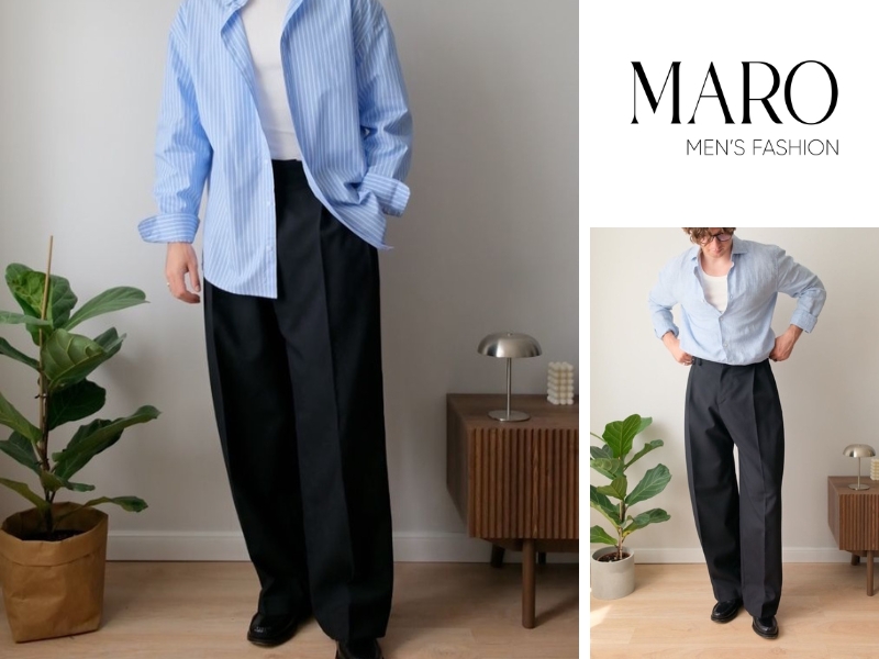 phối đồ áo sơ mi form rộng với quần tây nam