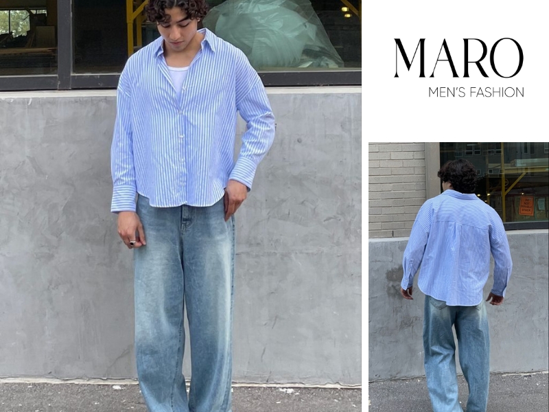 phối đồ casual năng động áo sơ mi xanh dương nam