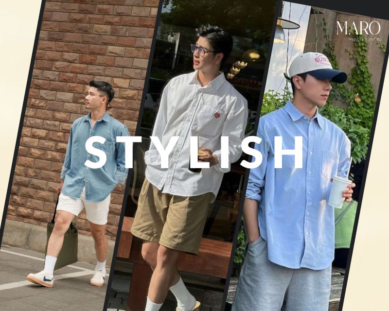 sơ mi trơn quần short kaki jeans