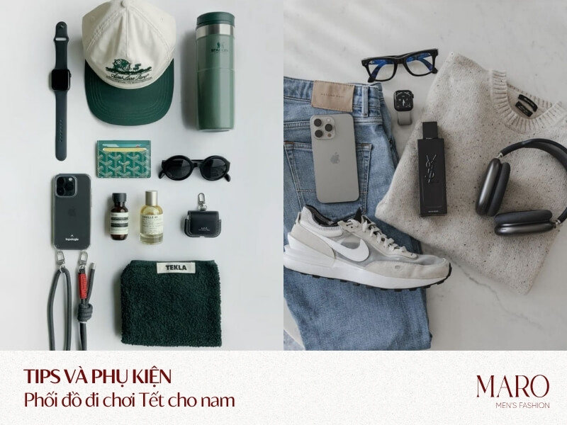 tips và phụ kiện hoàn thiện set đồ đi chơi tết cho nam