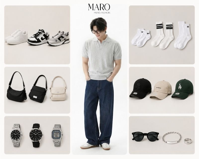 áo polo oversize với phụ kiện