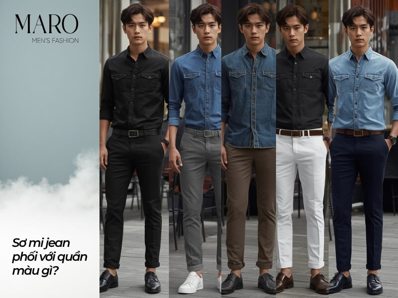 áo sơ mi jean nam phối với quần màu gì