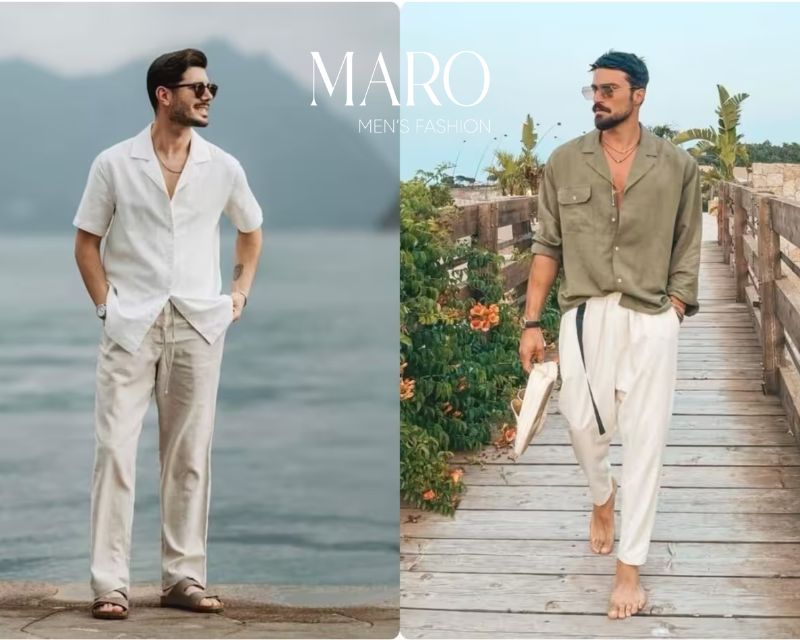 áo sơ mi sọc danton quần kaki ống suông