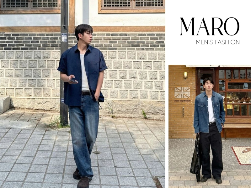 cách phối quần jean sơ mi nam smart casual