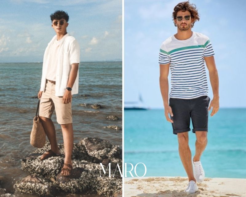chọn áo đi biển cho nam dáng lùn