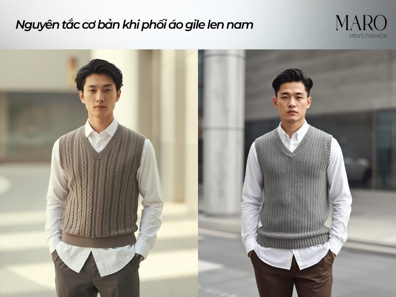 nguyên tắc cơ bản khi phối áo gile len nam