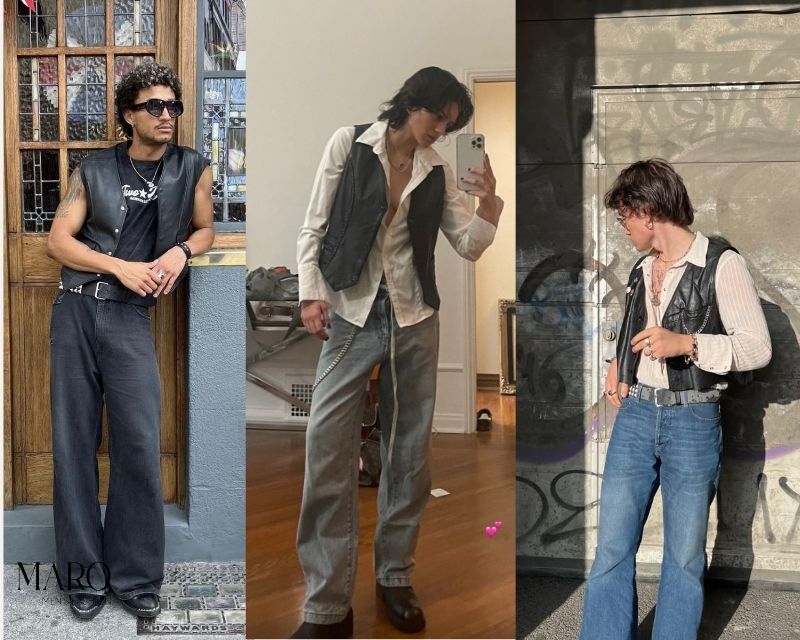 phối áo gile với quần jean rugged bụi bặm mạnh mẽ