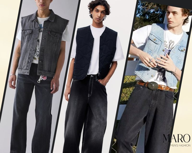 phối áo gile với quần jean street style