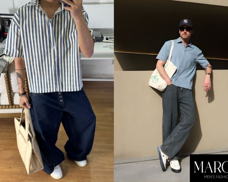 phối áo sơ mi boxy nam quần jean