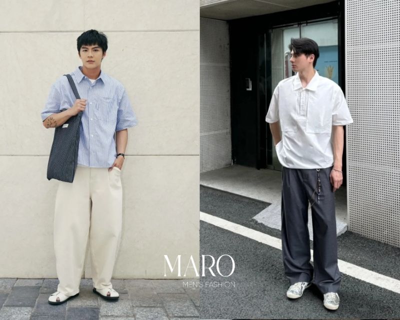 phối áo sơ mi boxy nam quần tây