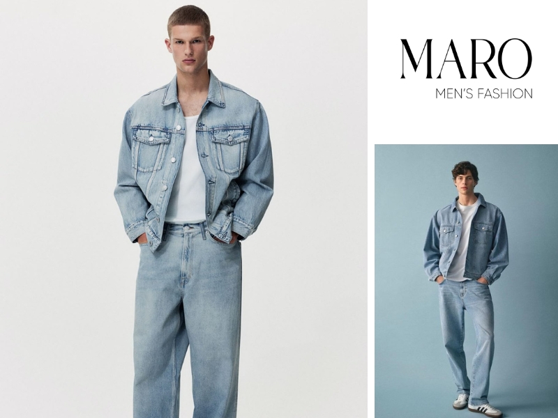 phối áo sơ mi denim với quần jean ống đứng