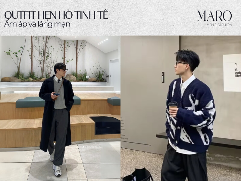 phối áo sơ mi với áo len nam đi hẹn hò tinh tế