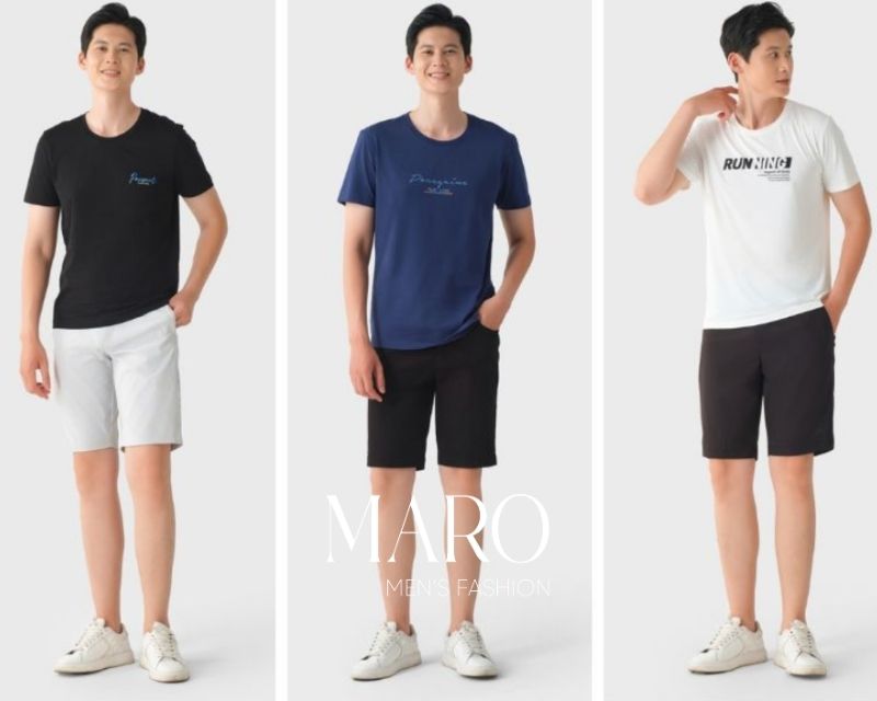 phối áo thun basic nam quần short