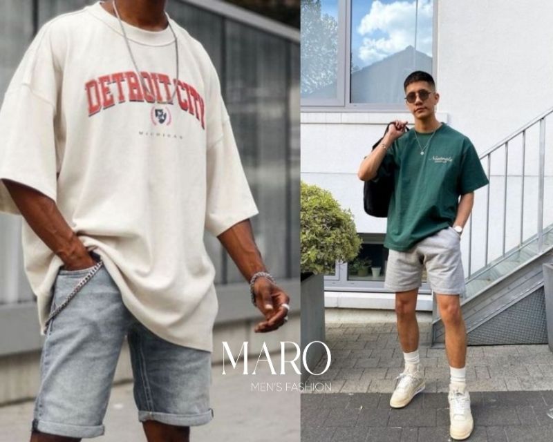 phối áo thun oversize nam quần short