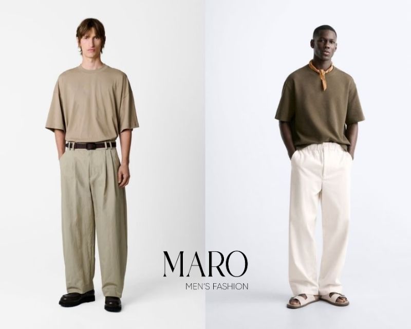 phối áo thun oversize nam quần tây kaki