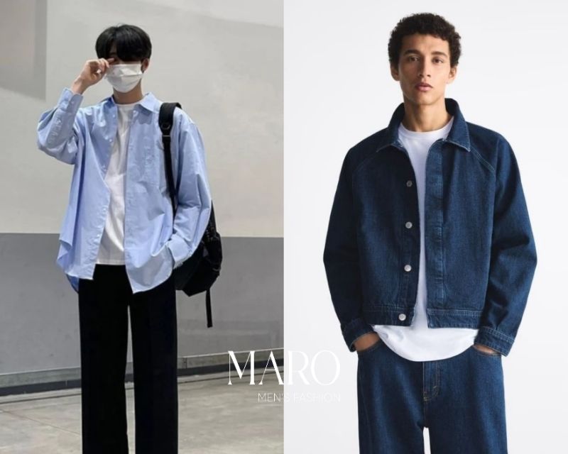 phối áo thun oversize nam style layering