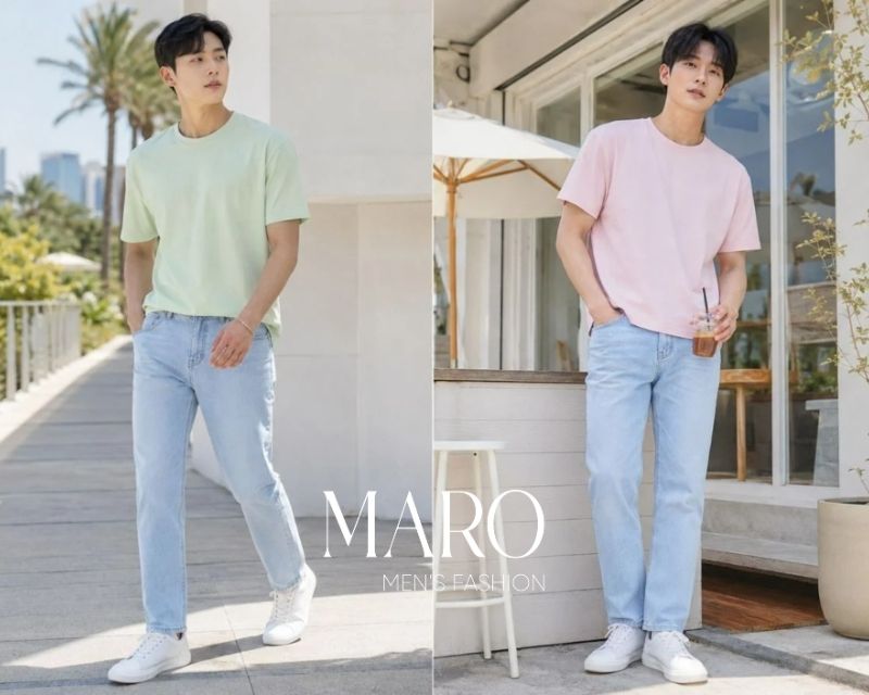 phối áo thun trơn nam quần jean