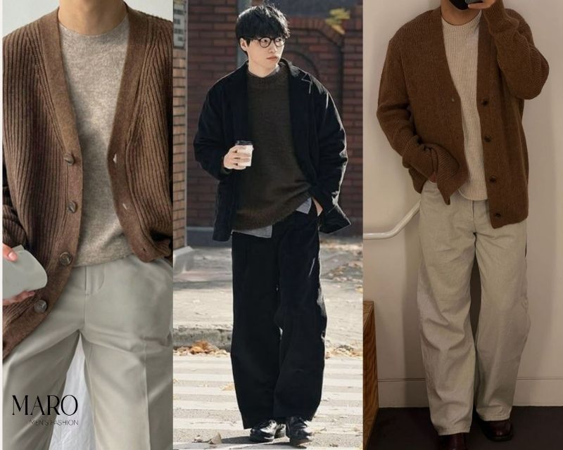 phối cardigan với áo sweater