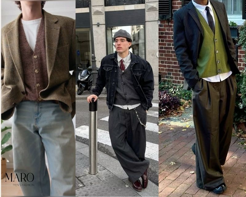 phối đồ với áo cardigan nam phối layer
