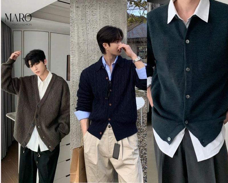 phối đồ với áo cardigan nam phong cách smart casual