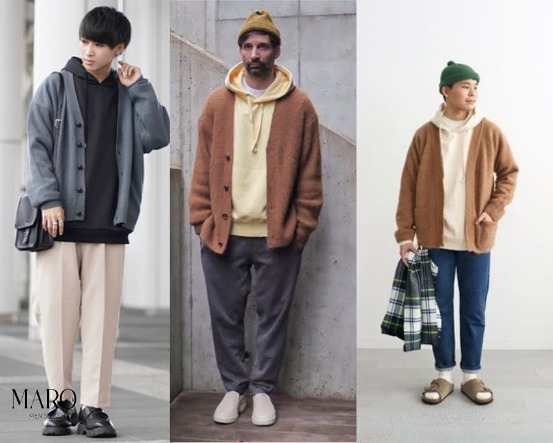 phối đồ với áo cardigan nam phong cách streetwear
