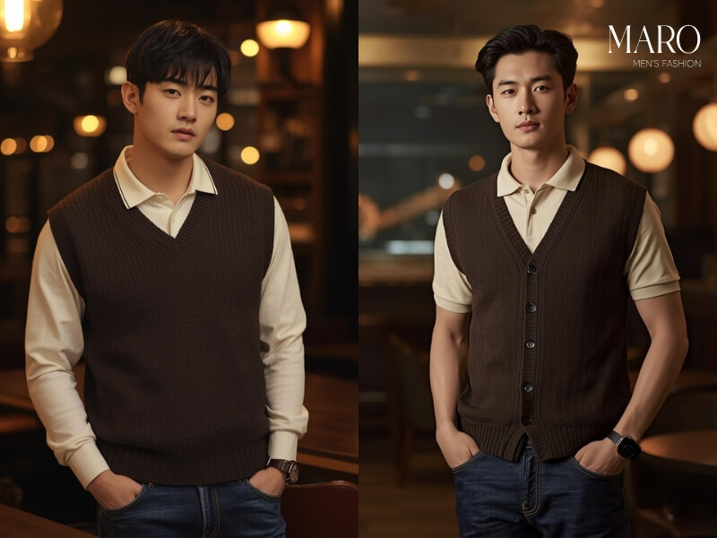 phối gile len polo slim fit jeans tối màu