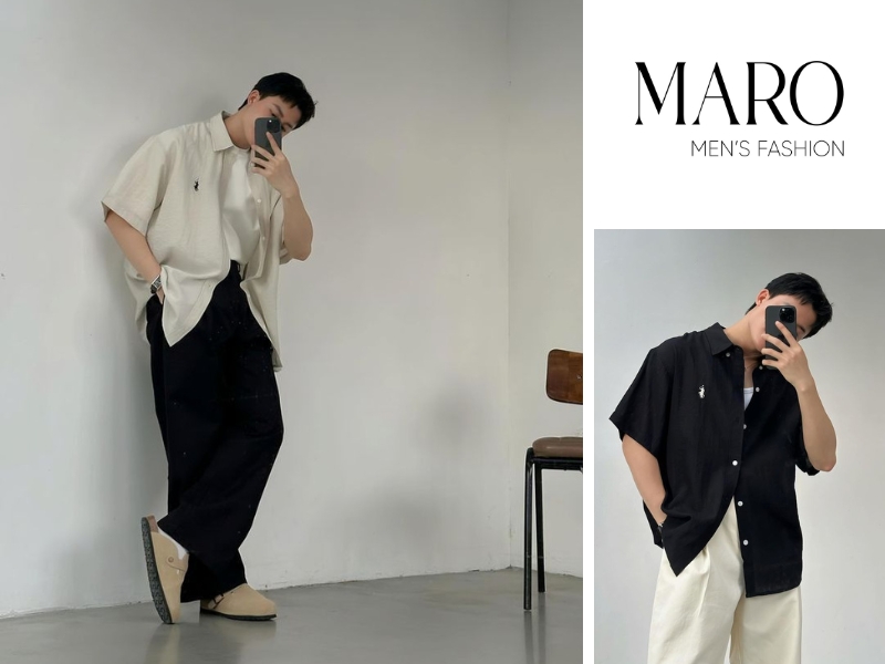 phối màu tương phản quần kaki áo sơ mi