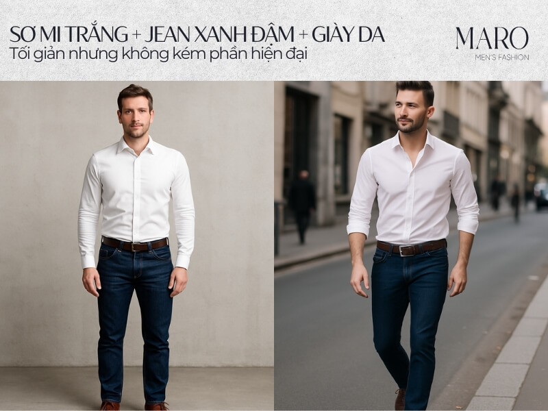quần jean áo sơ mi nam đóng thùng phong cách lịch lãm