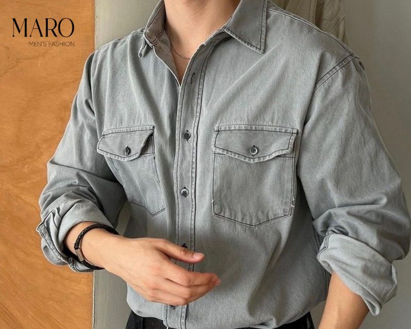 sơ mi jean tay dài phong cách bụi bặm
