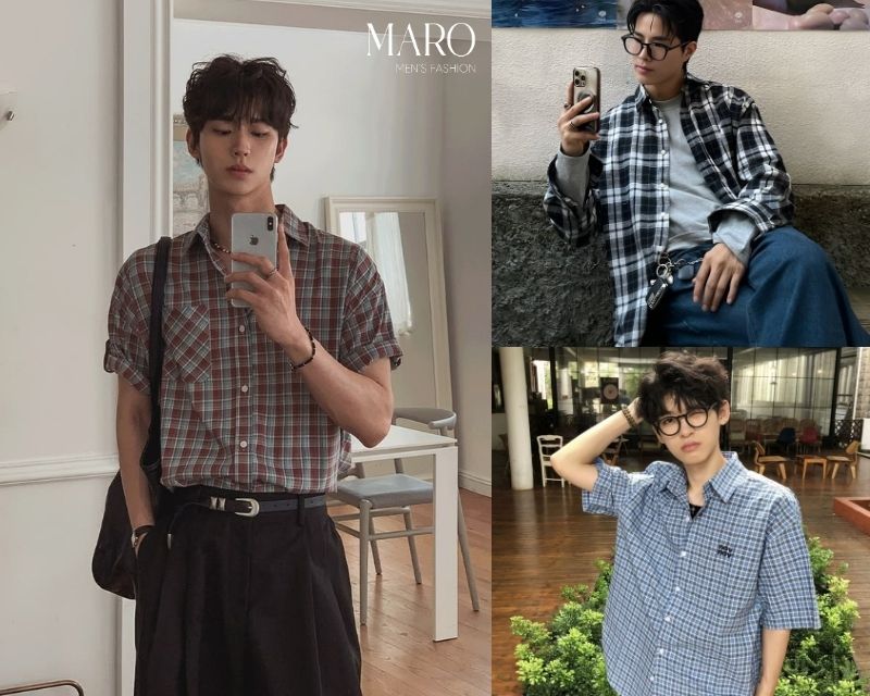 sơ mi nam oversize hoạ tiết kẻ caro cá tính