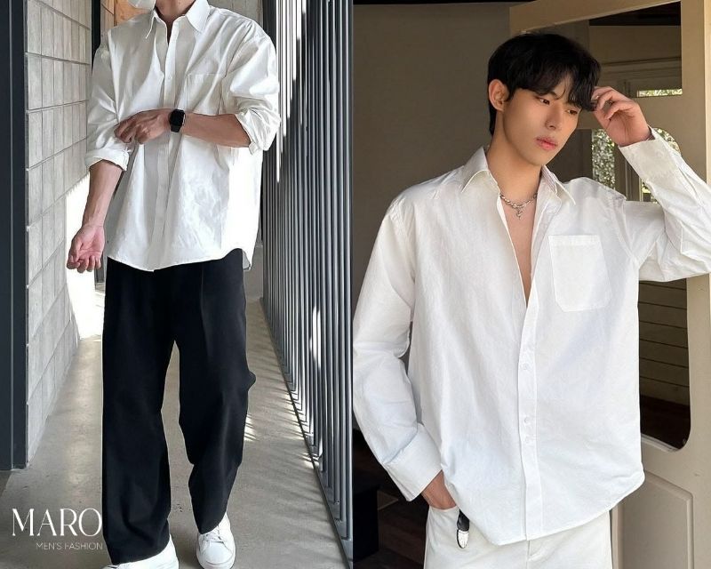 sơ mi trắng oversize Hàn Quốc