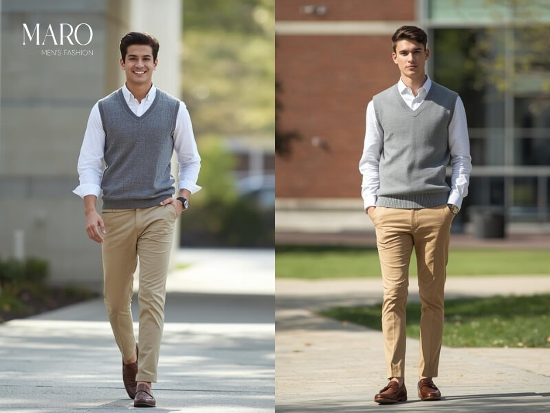 sweater gile phối sơ mi nam