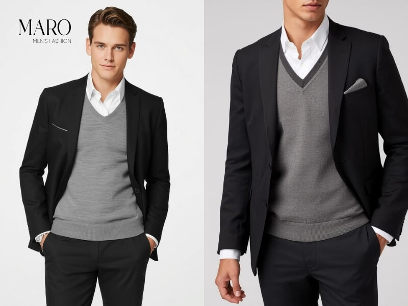 sweater phối sơ mi nam phong cách smart casual