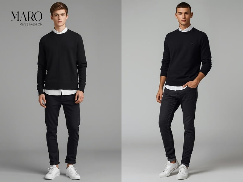 sweater phối sơ mi nam phong cách tối giản minimalist