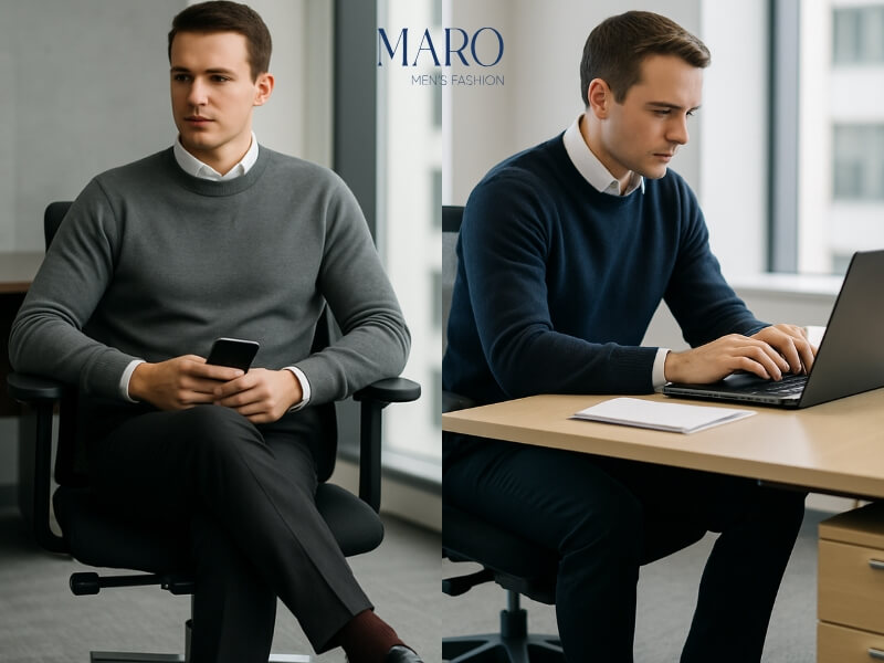 sweater trơn phối sơ mi trắng nam