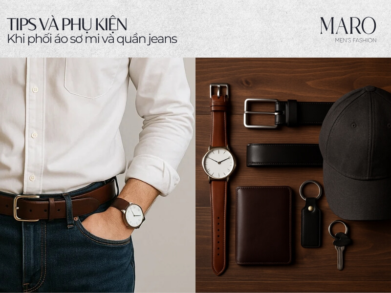 tips và phụ kiện outfit quần jean áo sơ mi nam đóng thùng