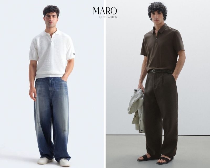 jean ống suông áo polo sandal