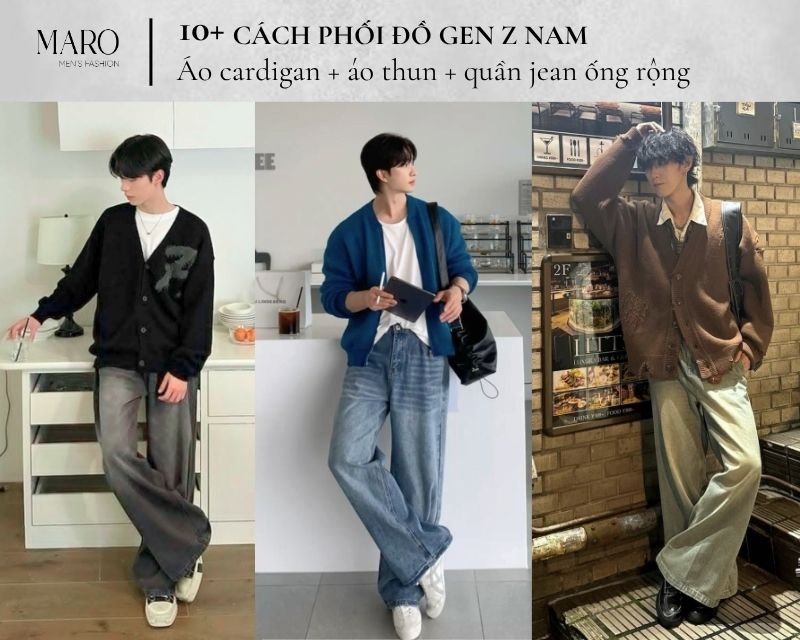 áo cardigan áo thun quần jean ống rộng