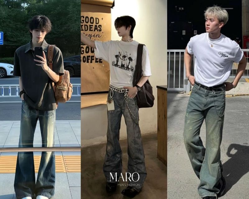áo nam oversize mix quần ống loe