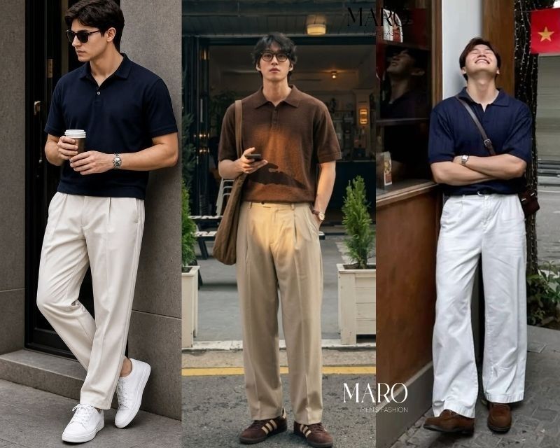 áo polo boxy nam và quần kaki