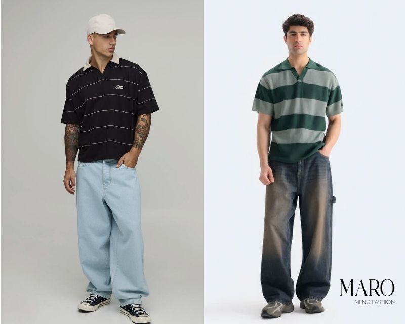 áo polo boxy nam và quần ống rộng