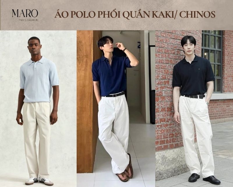 áo polo phối quần kaki hoặc chinos