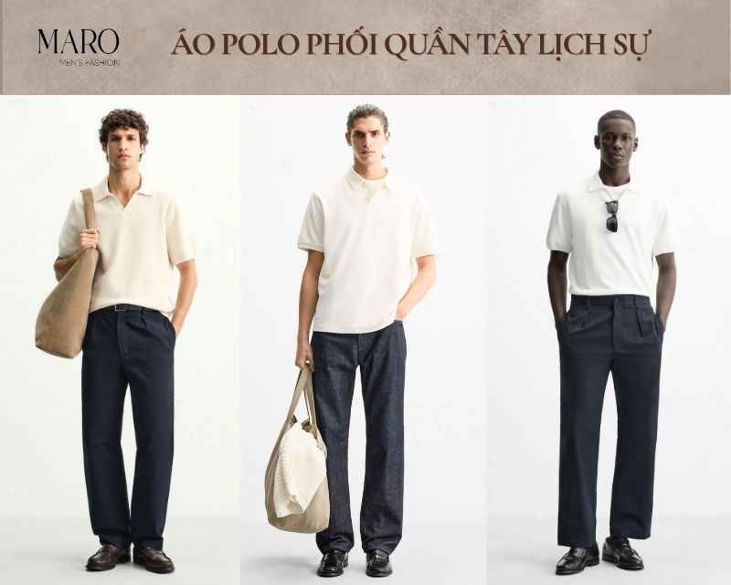 áo polo phối quần tây lịch sự