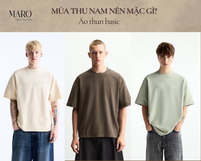 áo thun basic phối đồ mùa thu cho nam